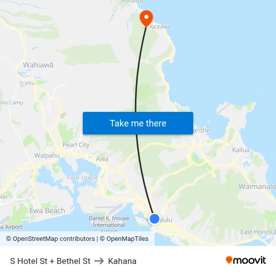 S Hotel St + Bethel St to Kahana map