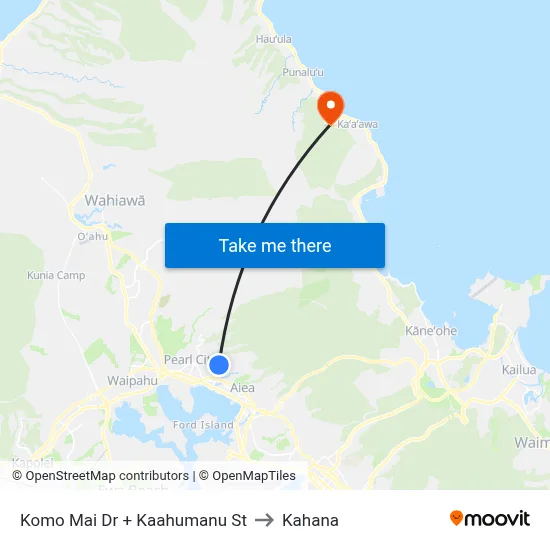 Komo Mai Dr + Kaahumanu St to Kahana map
