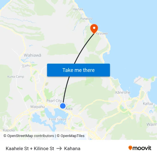 Kaahele St + Kilinoe St to Kahana map