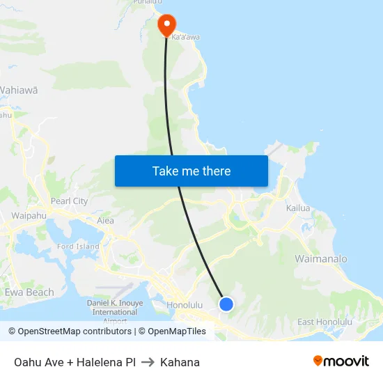 Oahu Ave + Halelena Pl to Kahana map