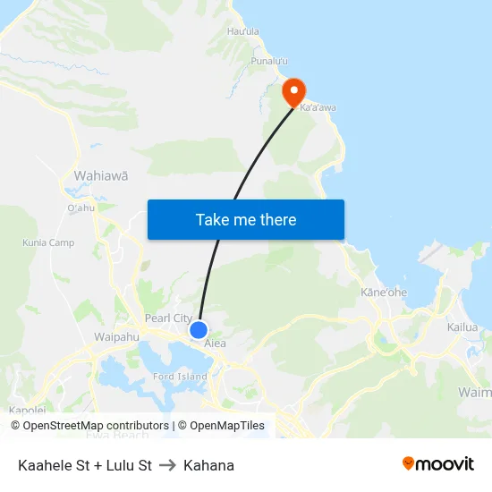 Kaahele St + Lulu St to Kahana map