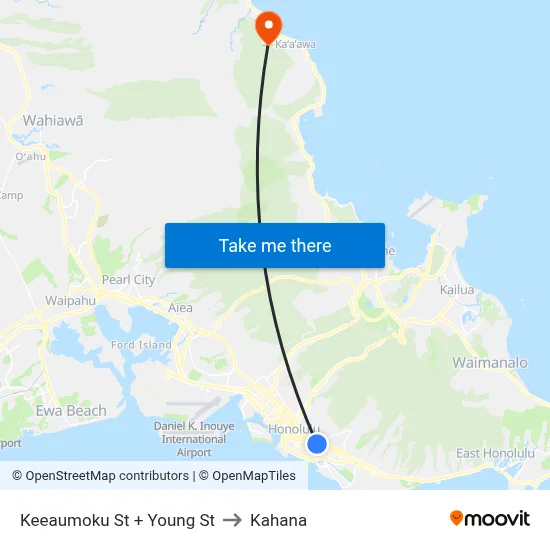 Keeaumoku St + Young St to Kahana map