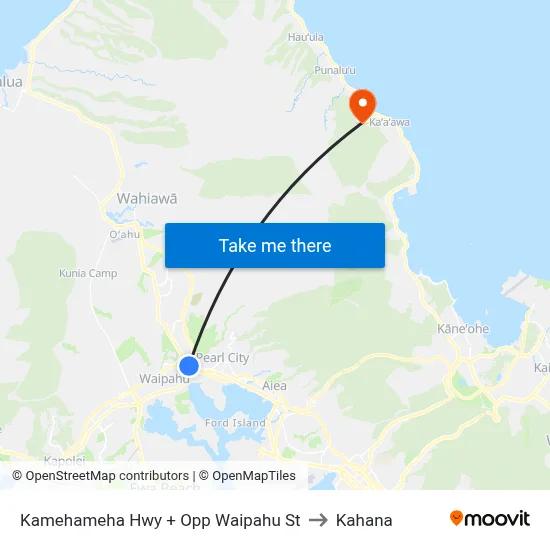 Kamehameha Hwy + Opp Waipahu St to Kahana map