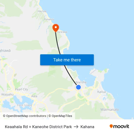 Keaahala Rd + Kaneohe District Park to Kahana map