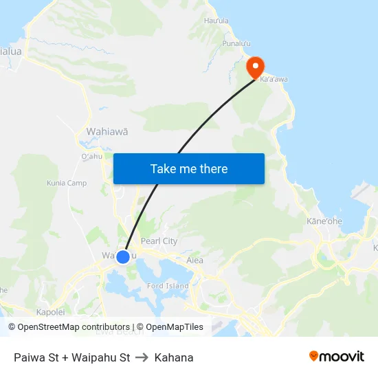 Paiwa St + Waipahu St to Kahana map
