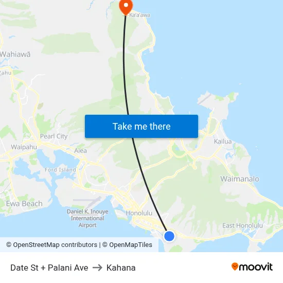 Date St + Palani Ave to Kahana map