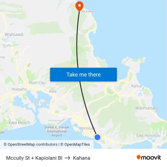 Mccully St + Kapiolani Bl to Kahana map