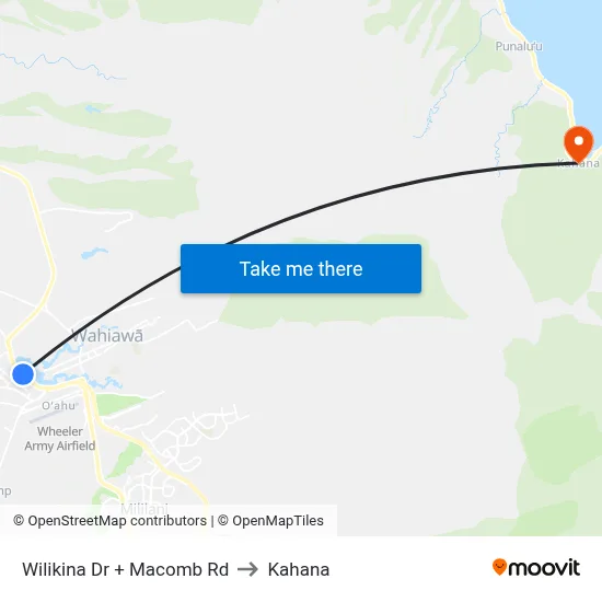 Wilikina Dr + Macomb Rd to Kahana map