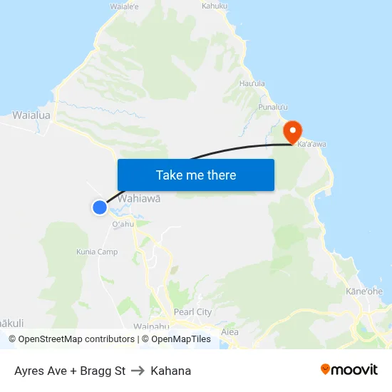 Ayres Ave + Bragg St to Kahana map