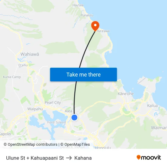 Ulune St + Kahuapaani St to Kahana map
