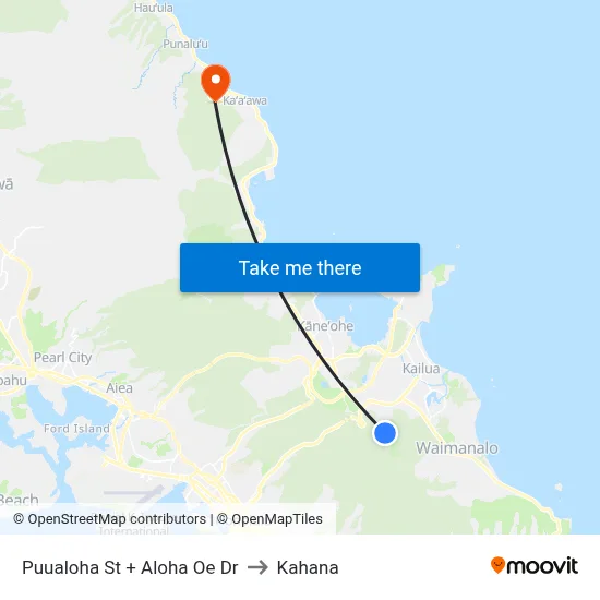 Puualoha St + Aloha Oe Dr to Kahana map