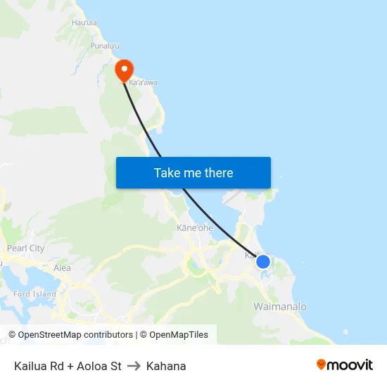 Kailua Rd + Aoloa St to Kahana map