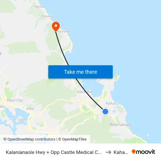 Kalanianaole Hwy + Opp Castle Medical Center to Kahana map