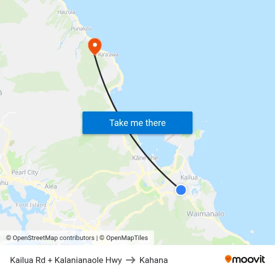 Kailua Rd + Kalanianaole Hwy to Kahana map