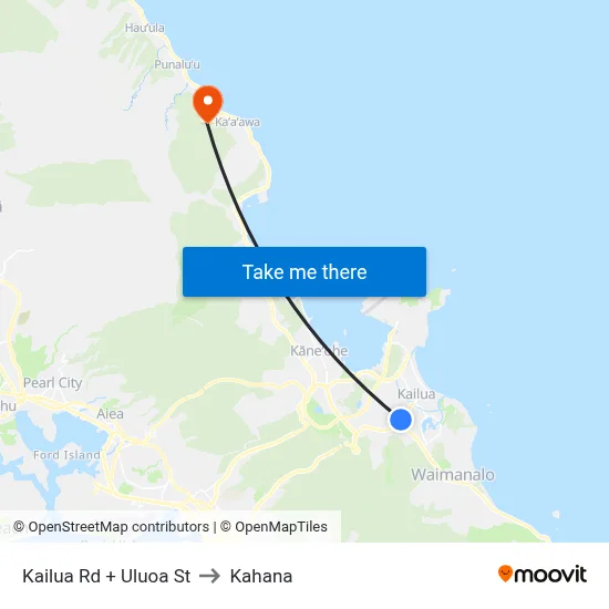 Kailua Rd + Uluoa St to Kahana map
