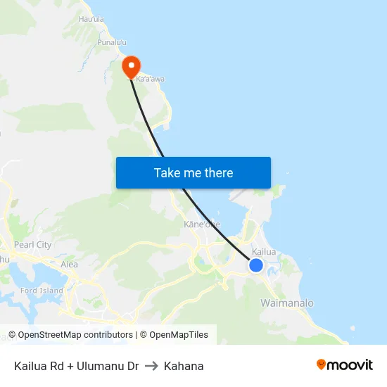 Kailua Rd + Ulumanu Dr to Kahana map
