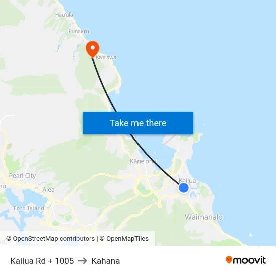 Kailua Rd + 1005 to Kahana map