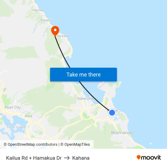 Kailua Rd + Hamakua Dr to Kahana map