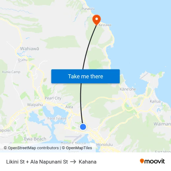 Likini St + Ala Napunani St to Kahana map