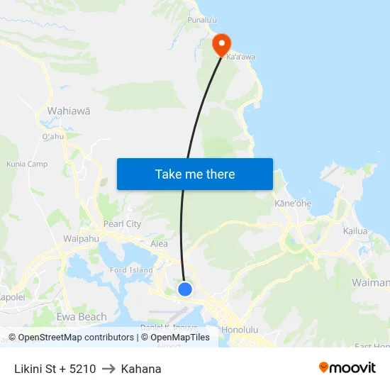 Likini St + 5210 to Kahana map