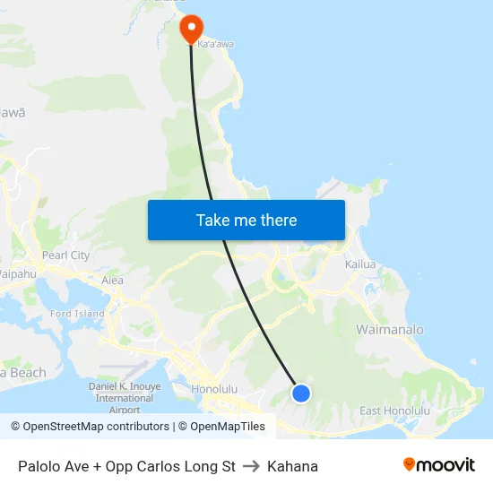 Palolo Ave + Opp Carlos Long St to Kahana map
