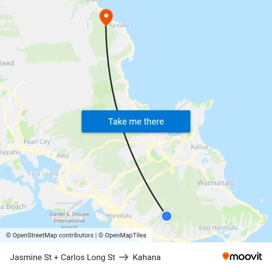 Jasmine St + Carlos Long St to Kahana map