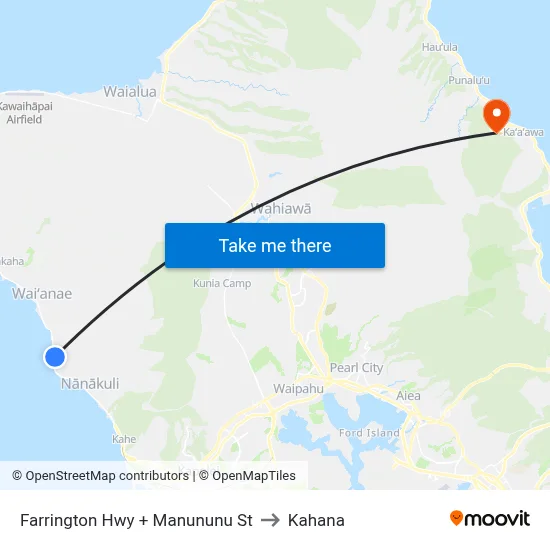 Farrington Hwy + Manununu St to Kahana map
