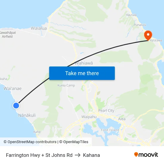 Farrington Hwy + St Johns Rd to Kahana map