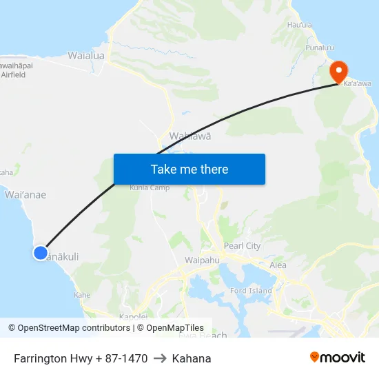 Farrington Hwy + 87-1470 to Kahana map