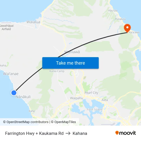Farrington Hwy + Kaukama Rd to Kahana map
