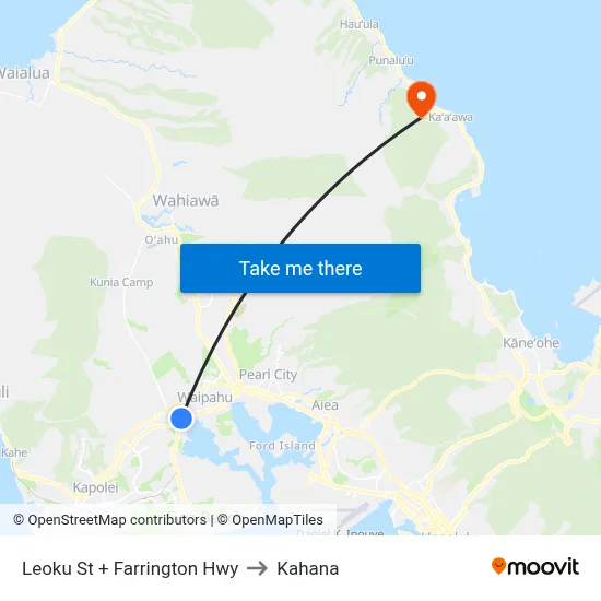 Leoku St + Farrington Hwy to Kahana map