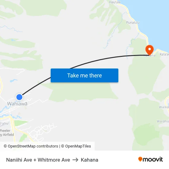 Naniihi Ave + Whitmore Ave to Kahana map
