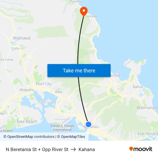 N Beretania St + Opp River St to Kahana map