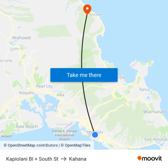 Kapiolani Bl + South St to Kahana map