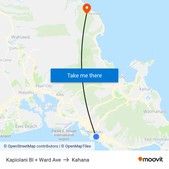 Kapiolani Bl + Ward Ave to Kahana map