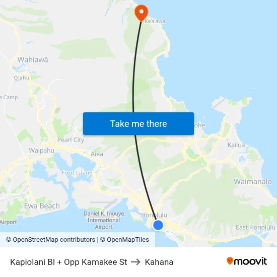 Kapiolani Bl + Opp Kamakee St to Kahana map
