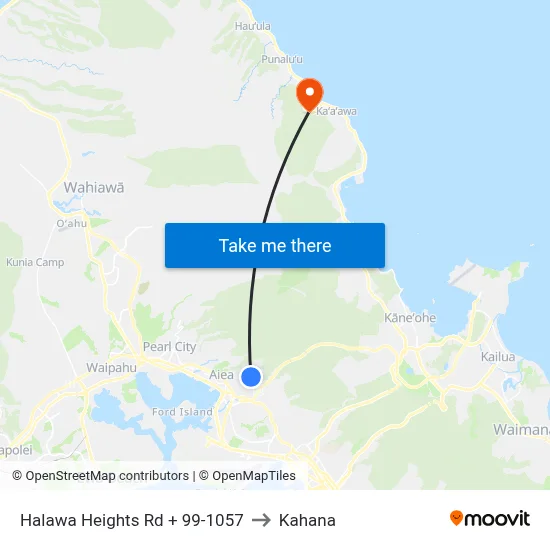 Halawa Heights Rd + 99-1057 to Kahana map