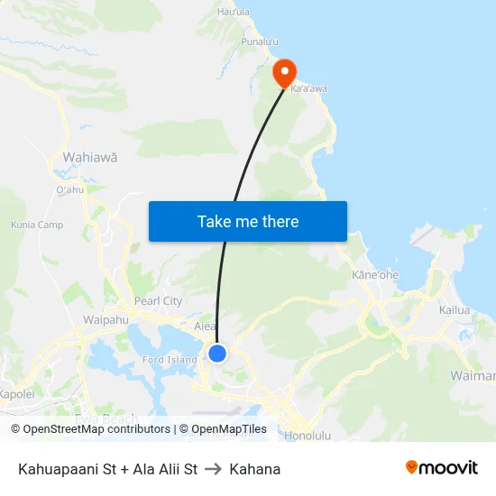 Kahuapaani St + Ala Alii St to Kahana map