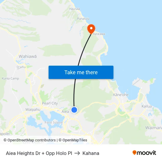 Aiea Heights Dr + Opp Holo Pl to Kahana map