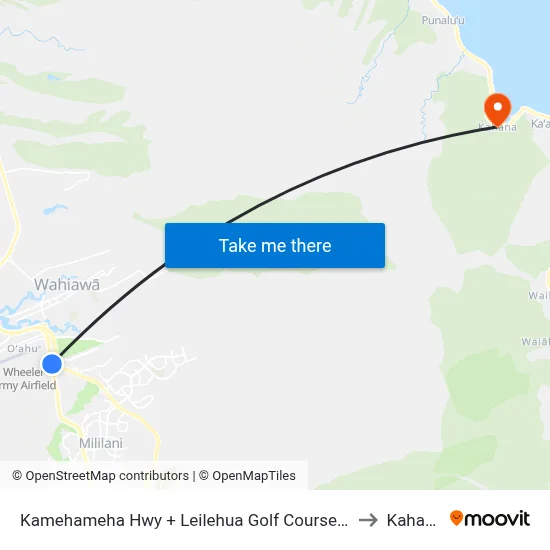 Kamehameha Hwy + Leilehua Golf Course Rd to Kahana map