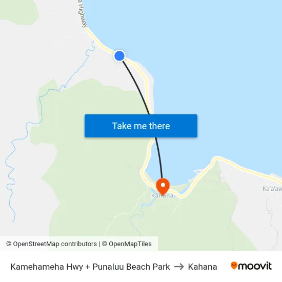 Kamehameha Hwy + Punaluu Beach Park to Kahana map
