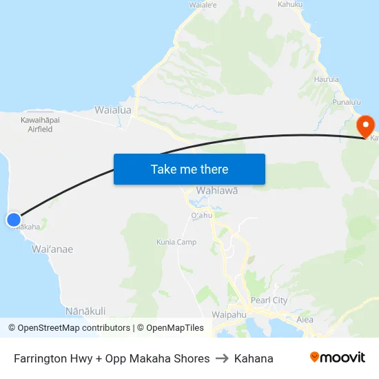 Farrington Hwy + Opp Makaha Shores to Kahana map