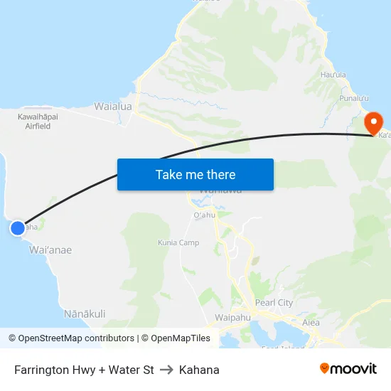 Farrington Hwy + Water St to Kahana map