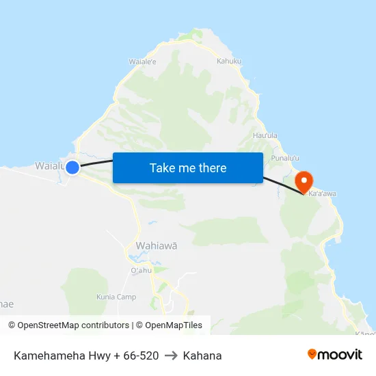 Kamehameha Hwy + 66-520 to Kahana map