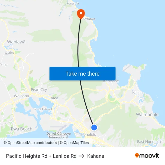 Pacific Heights Rd + Laniloa Rd to Kahana map