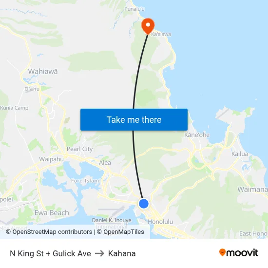 N King St + Gulick Ave to Kahana map