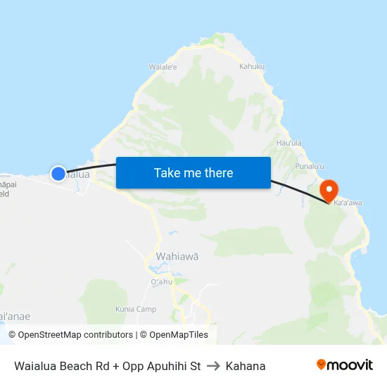 Waialua Beach Rd + Opp Apuhihi St to Kahana map