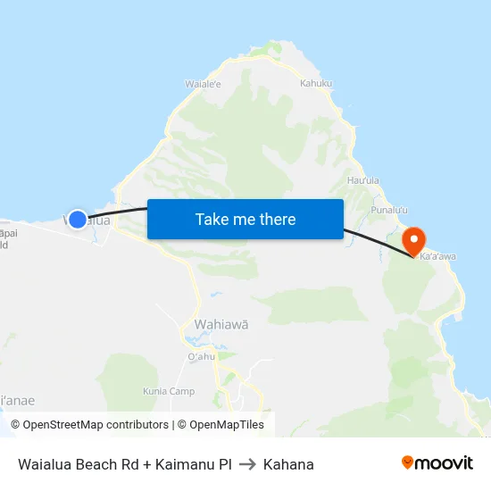 Waialua Beach Rd + Kaimanu Pl to Kahana map