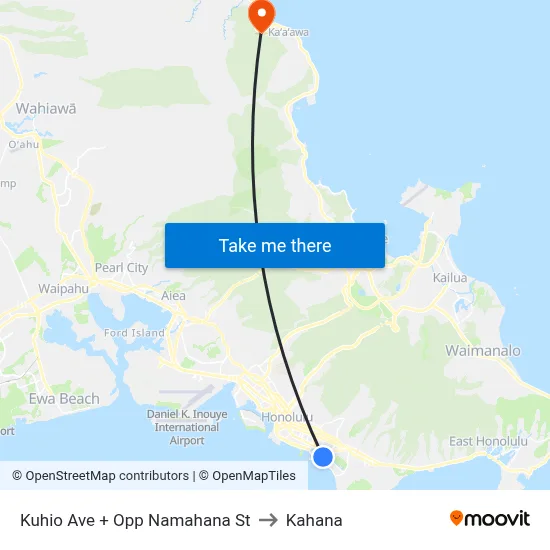 Kuhio Ave + Opp Namahana St to Kahana map