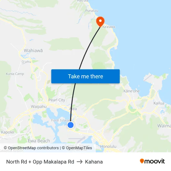 North Rd + Opp Makalapa Rd to Kahana map